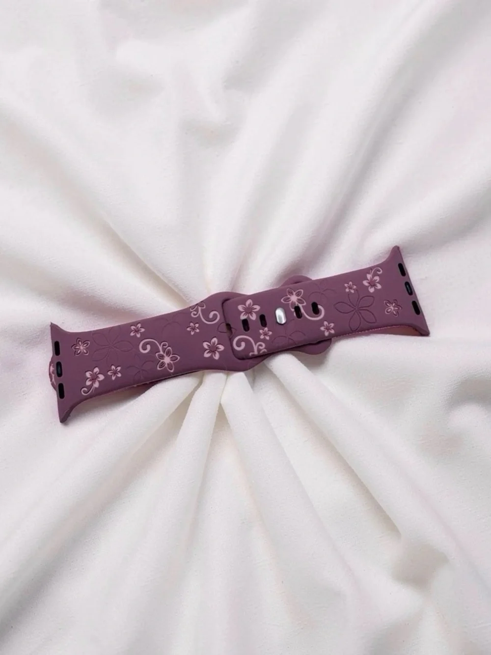 Purple Floral Silicone Apple Watch Band for  42mm 44mm 45mm 49mm